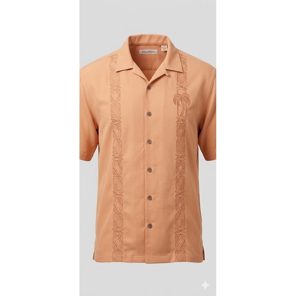 Tommy Bahama Shirt Mens XL Silk Camp Button Up Peach Orange Short Sleeve